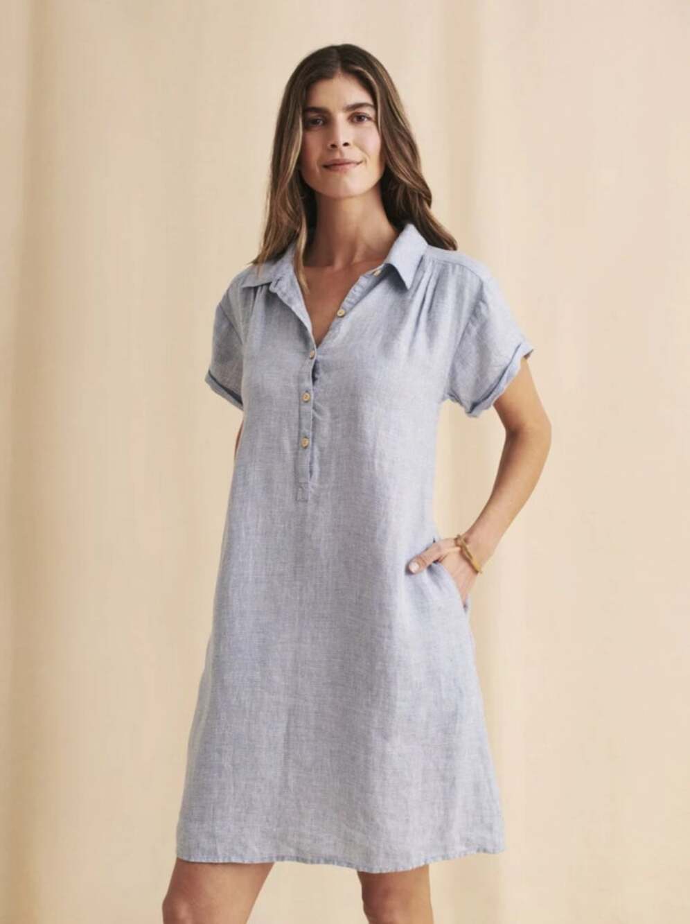 FAHERTY Hana Dress Blue Basket Weave Linen Sz XL $138 {SS9}